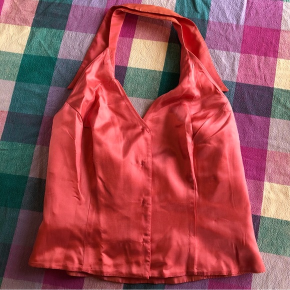 Vintage Pink Orange rhinestone halter Top size 10 Medium 90s - Picture 12 of 16